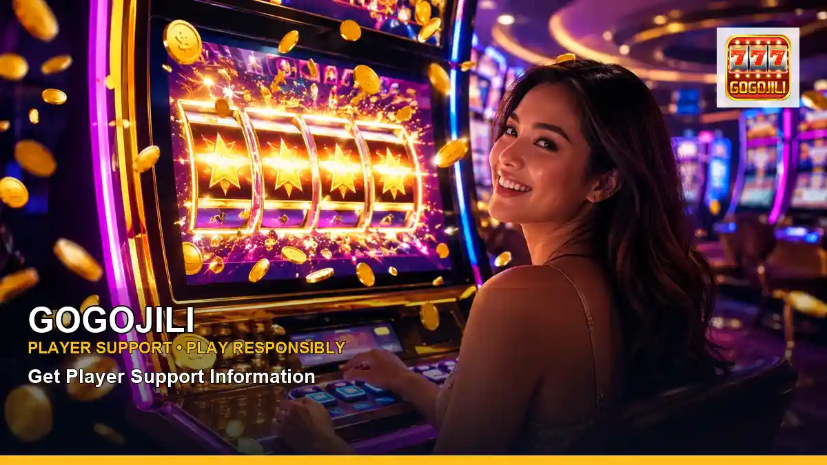 GOGOJILI jackpot slot games featuring an adult Filipina casino host with a celebratory composition